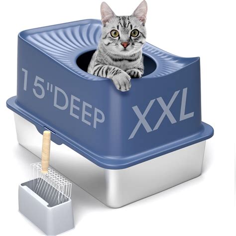 XL Stainless Steel Cat Litter Box Top Entry Extra Large Metal 